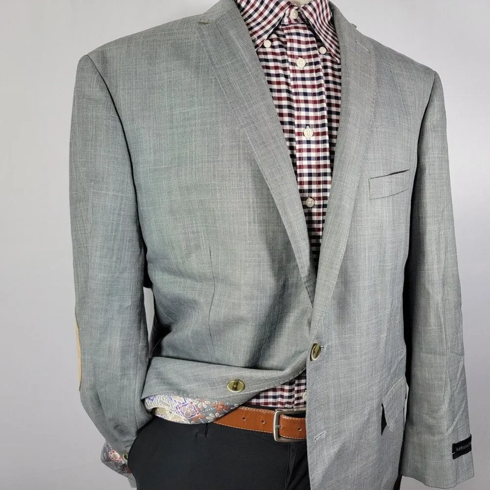 Van Heusen Men's Sport Coat Blazer Two Button Gray Sharskin Polyester Blend 48R‎